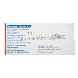 エンコレートクロノ 徐放性錠, バルプロ酸ナトリウム 200mg／バルプロ酸　87mg　成分